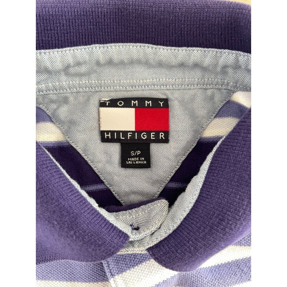 Tommy Hilfiger Polo Shirt Mens S Purple Stripe Shirt Sleeve 90s Preppy - Picture 3 of 7
